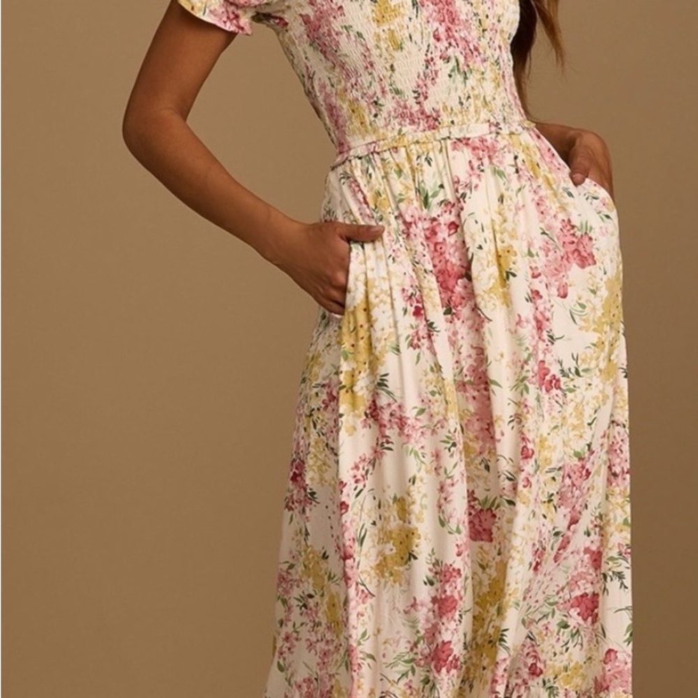 Lulu's Floral Maxi Dress in Pink and Yellow